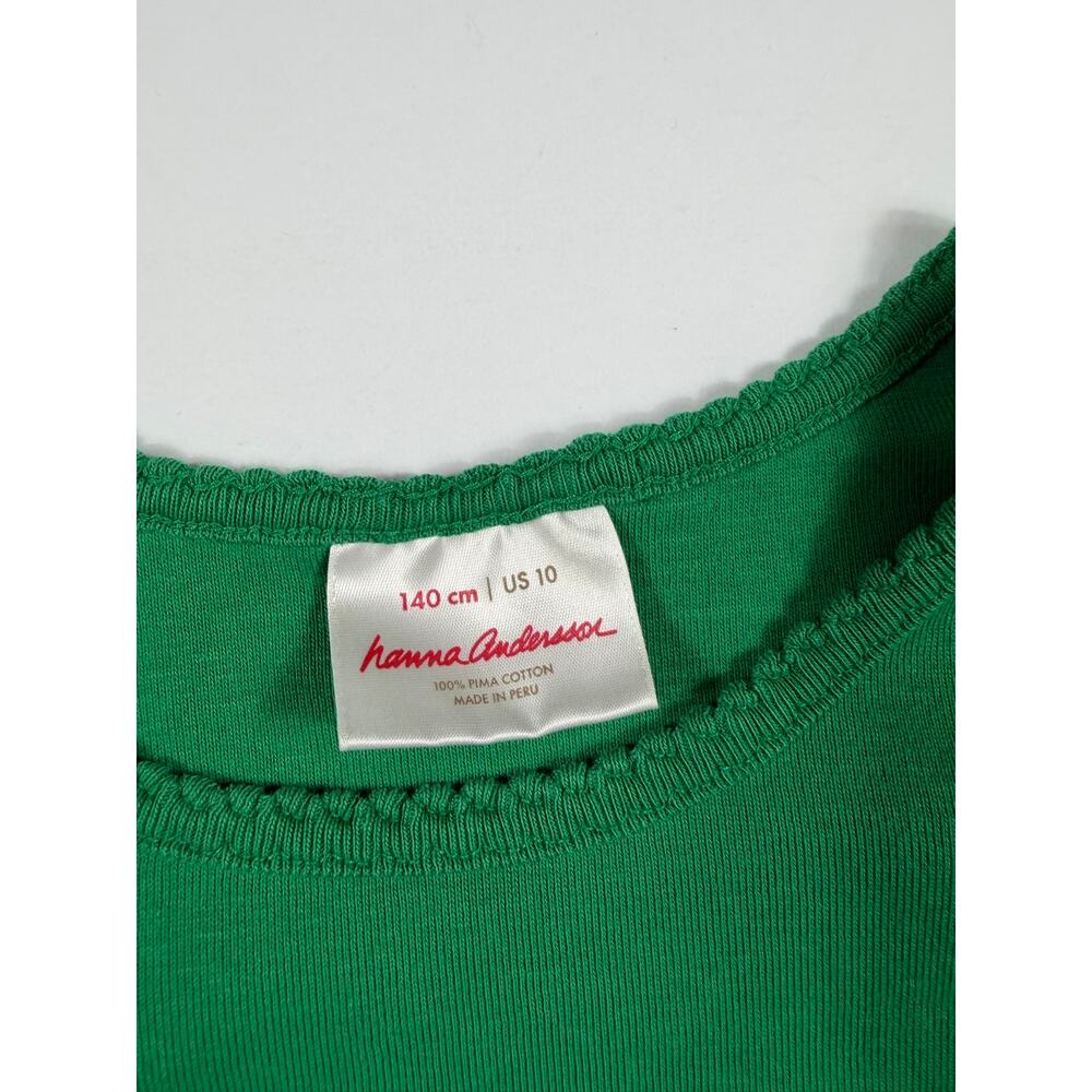 Hanna Andersson Girls T-Shirt Green Pima Cotton Size 10 - Picture 2 of 5